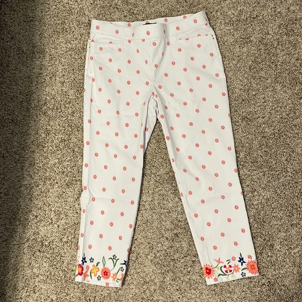 Verve Pink Floral Stretch Ankle Length Pants/leggings - Picture 1 of 3